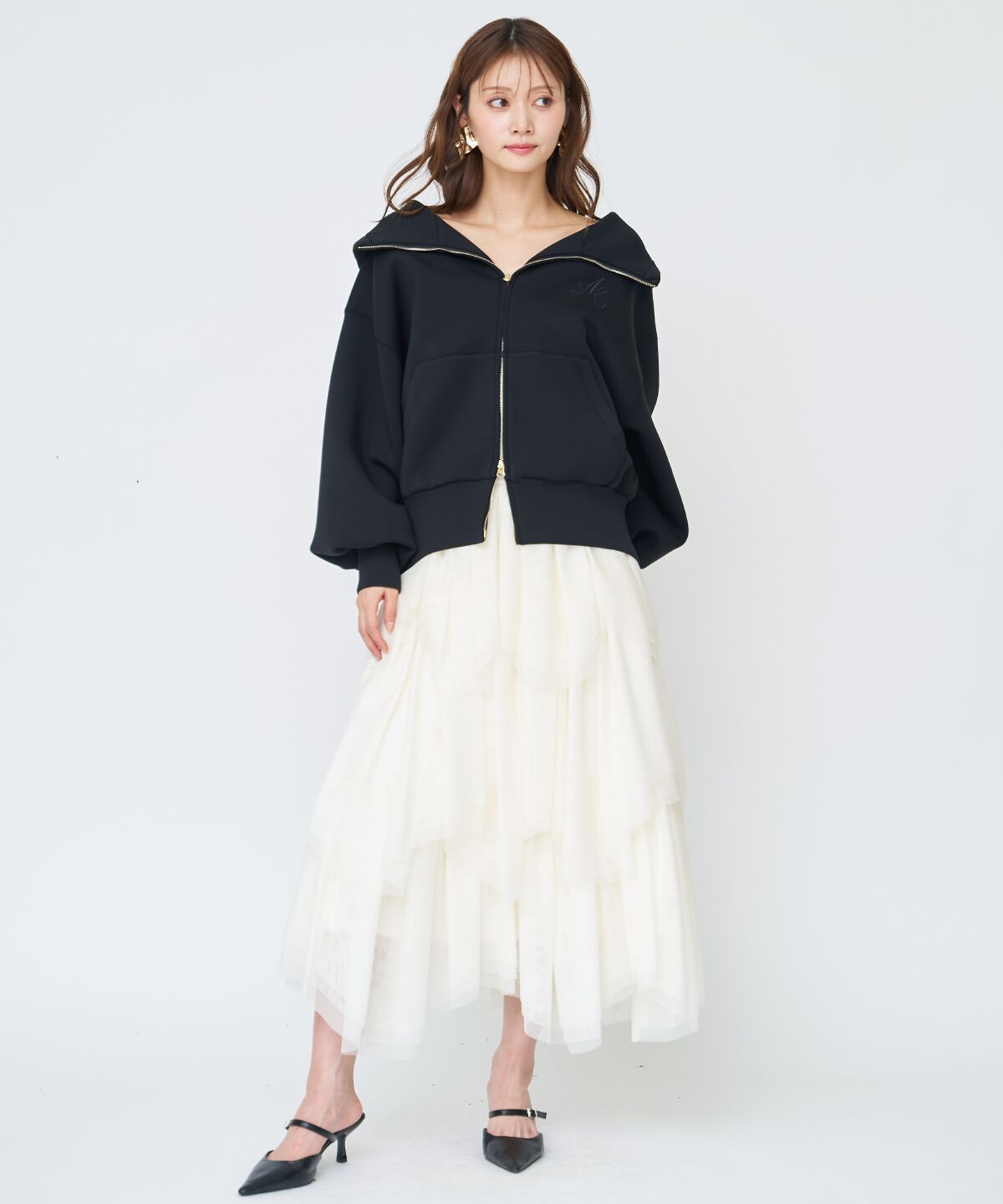 アンドクチュール「ロゴ刺繍ボンディングZIPパーカー」|パーカー|