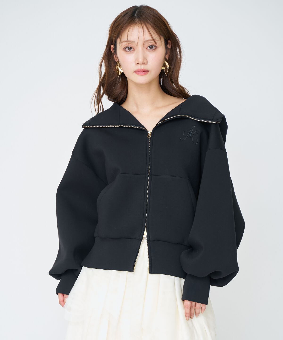 アンドクチュール「ロゴ刺繍ボンディングZIPパーカー」|パーカー|