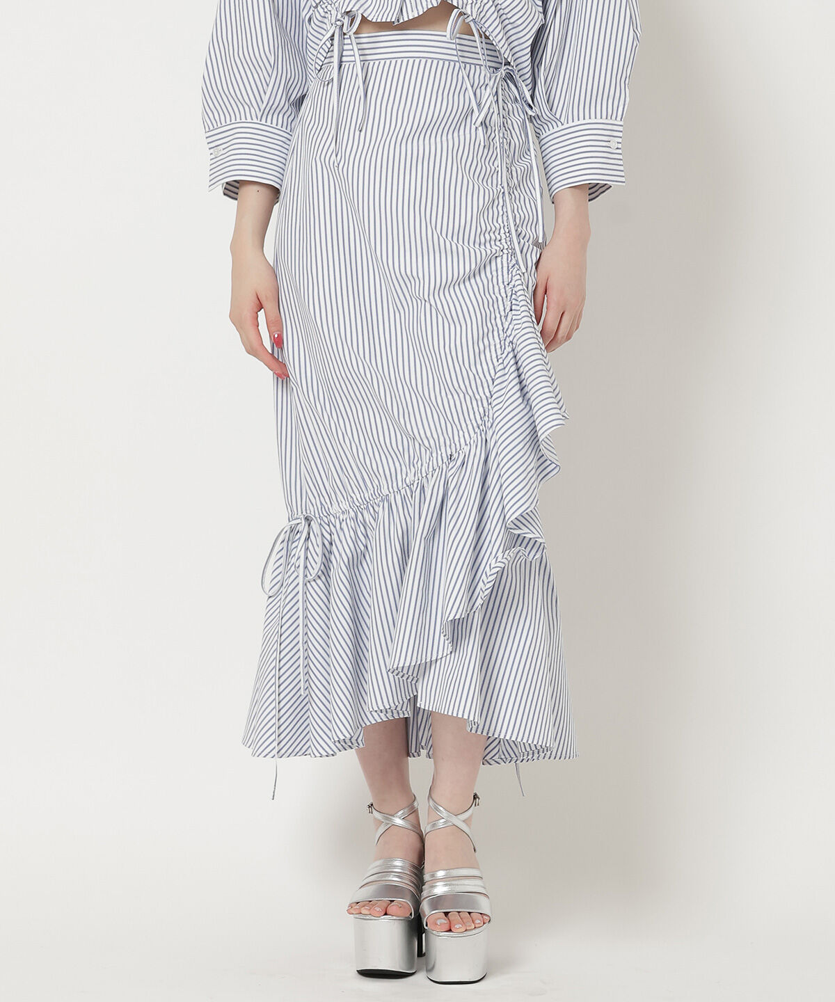 REDYAZEL「ストライプシャーリングスカート」|フレア|