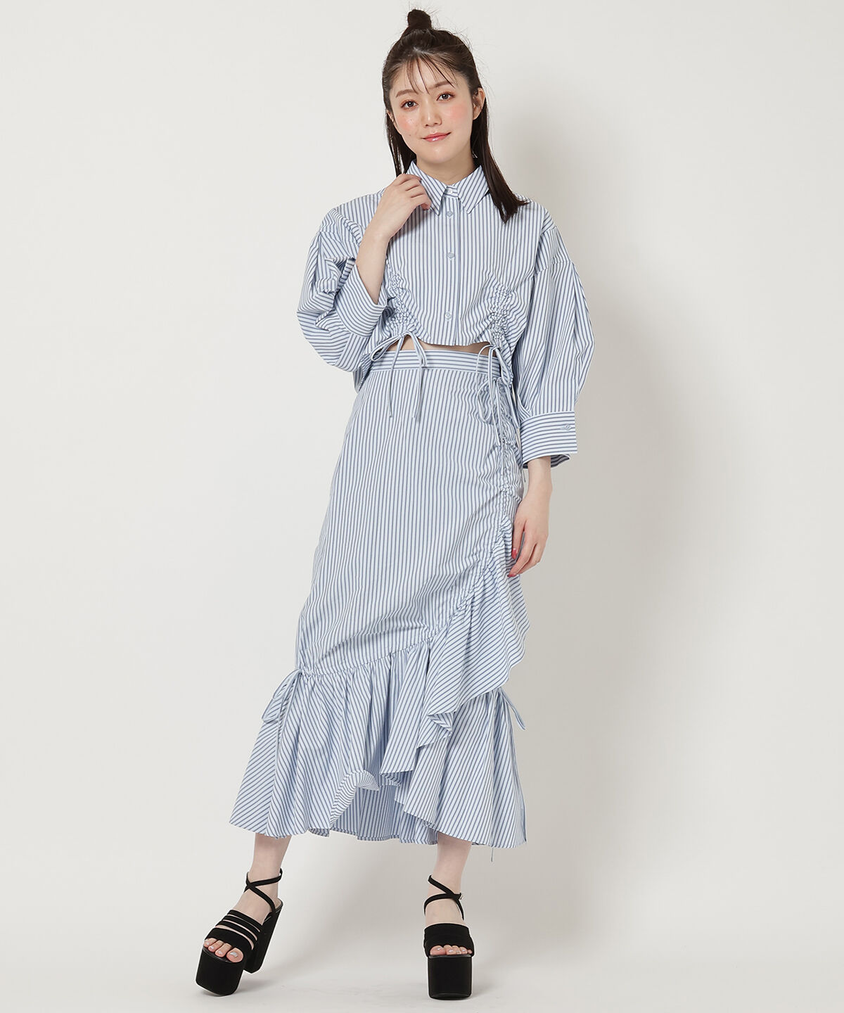 REDYAZEL「ストライプシャーリングスカート」|フレア|
