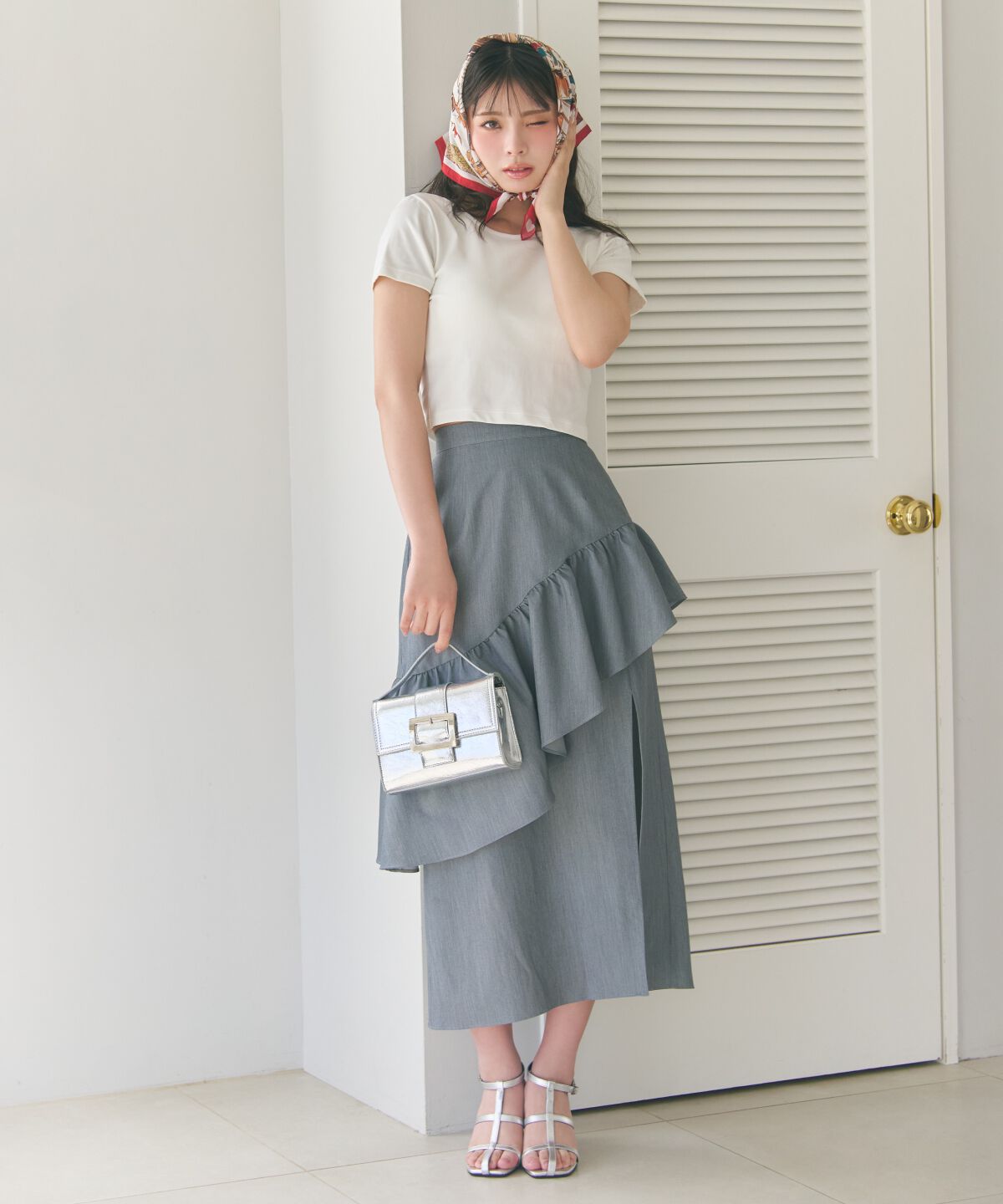 REDYAZEL「アシメフリルスカート」|フレア|グレー
