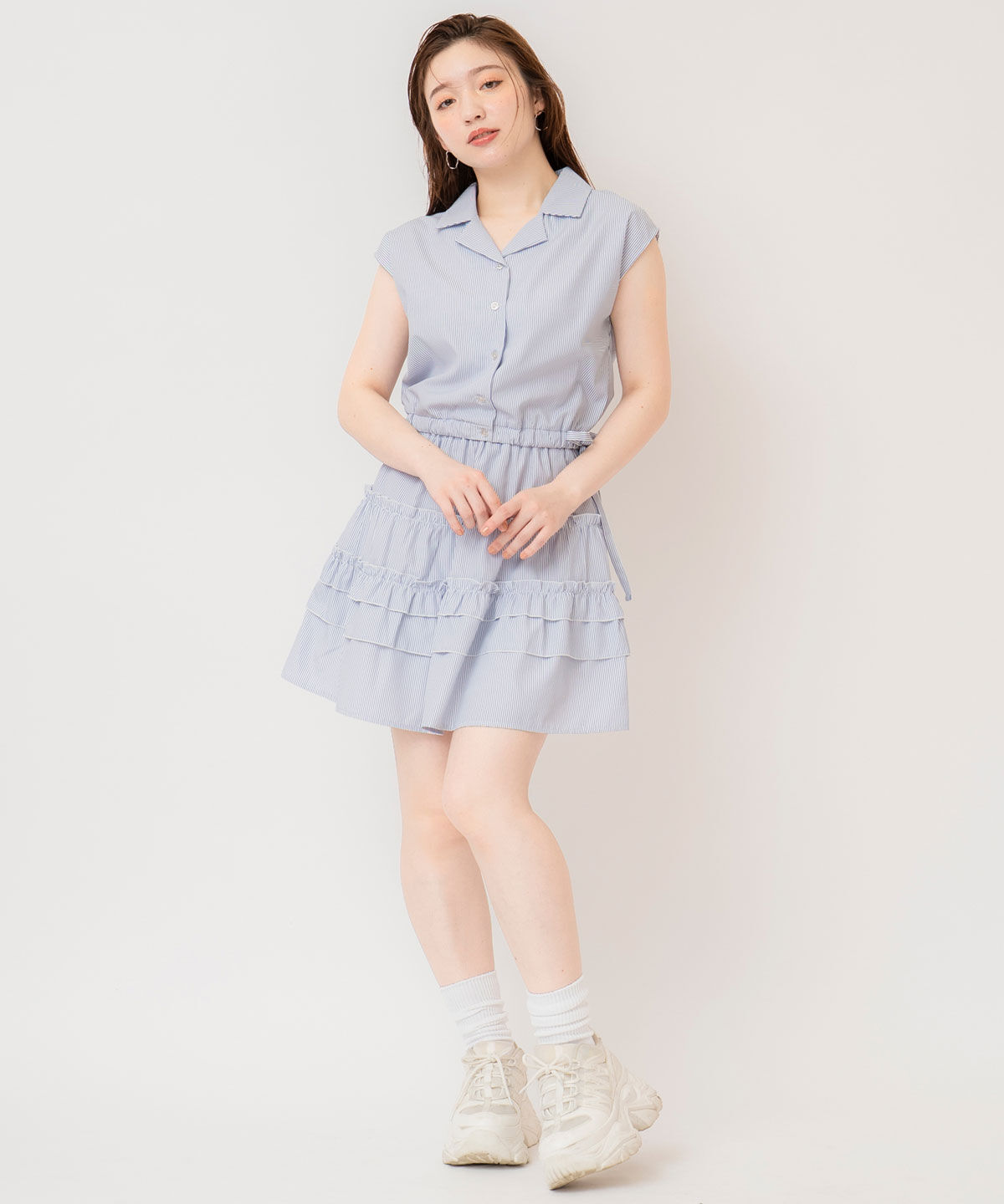 REDYAZEL「ストライプブラウス&times;ティアードスカートセットアップ」|ワンピース|