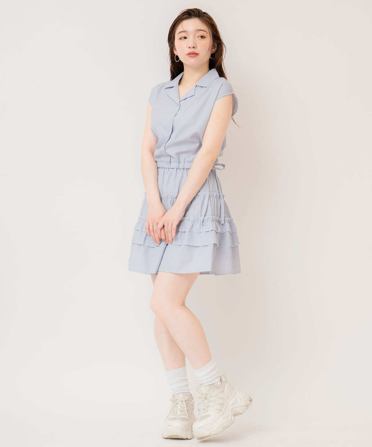 REDYAZEL「ストライプブラウス&times;ティアードスカートセットアップ」|ワンピース|