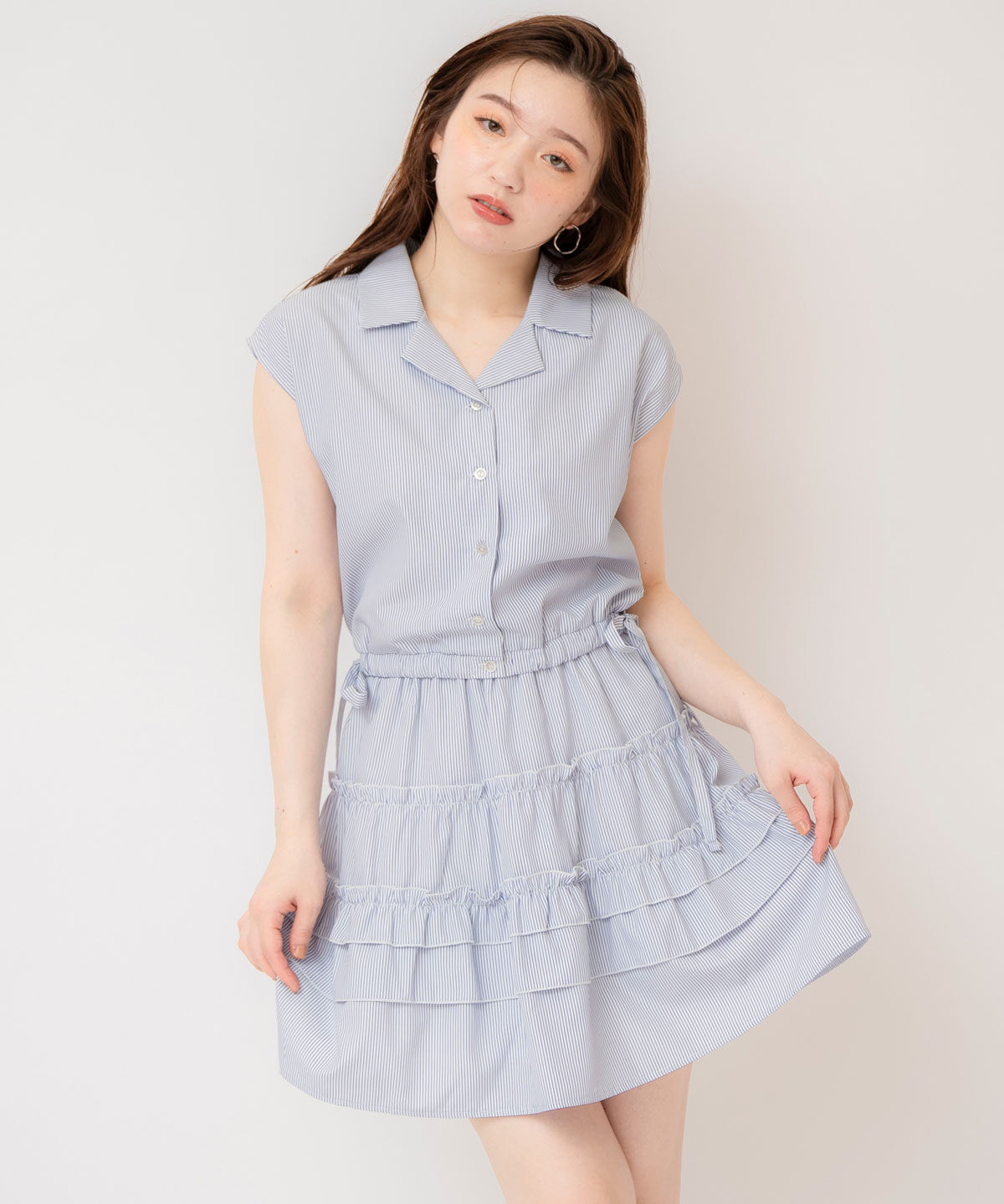 REDYAZEL「ストライプブラウス&times;ティアードスカートセットアップ」|ワンピース|
