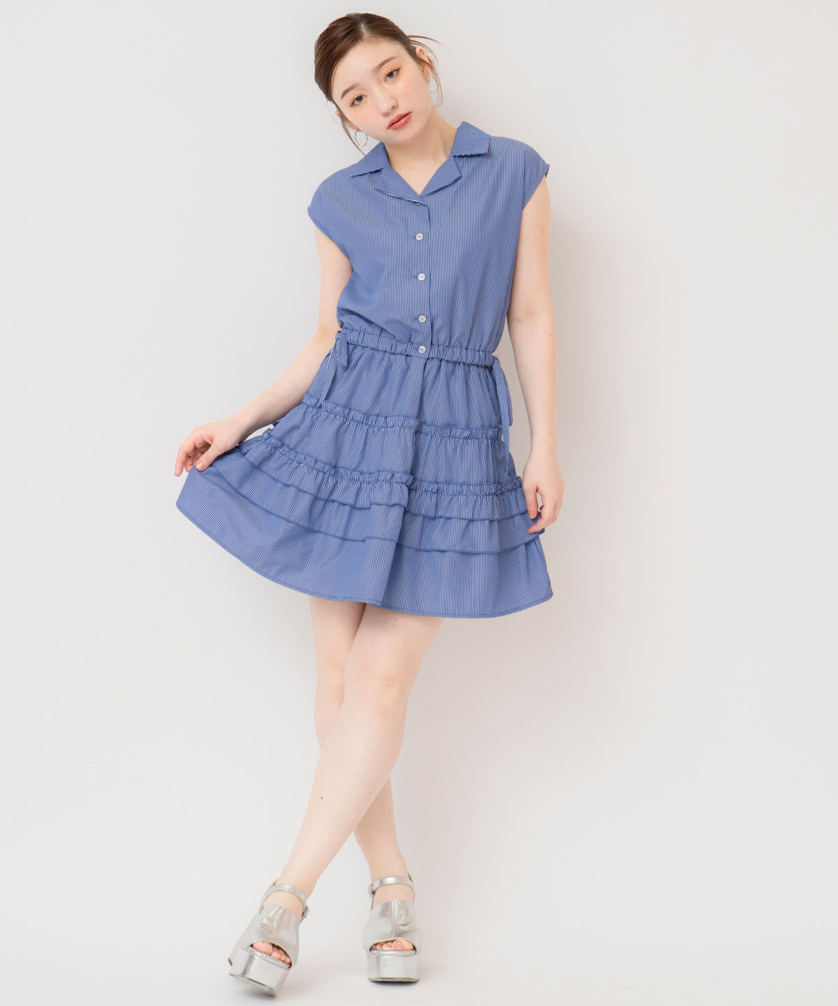 REDYAZEL「ストライプブラウス&times;ティアードスカートセットアップ」|ワンピース|