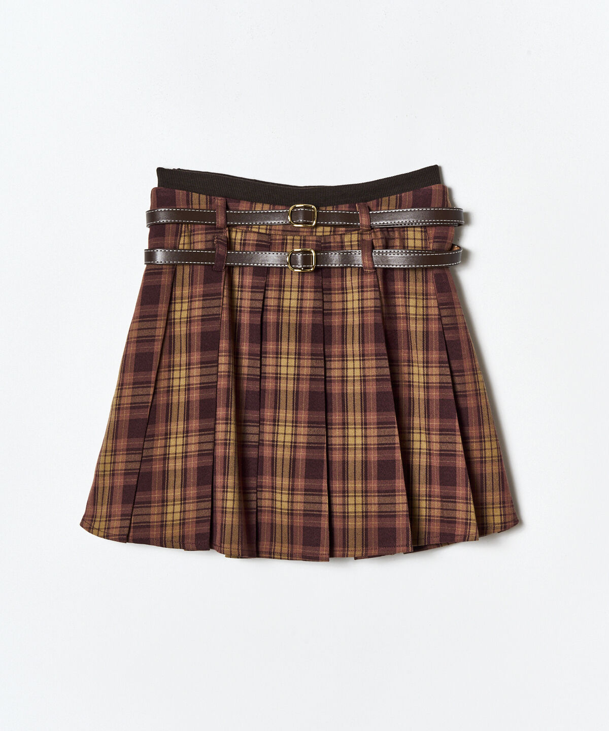 REDYAZEL「ダブルベルトチェックプリーツミニスカート」|フレア|