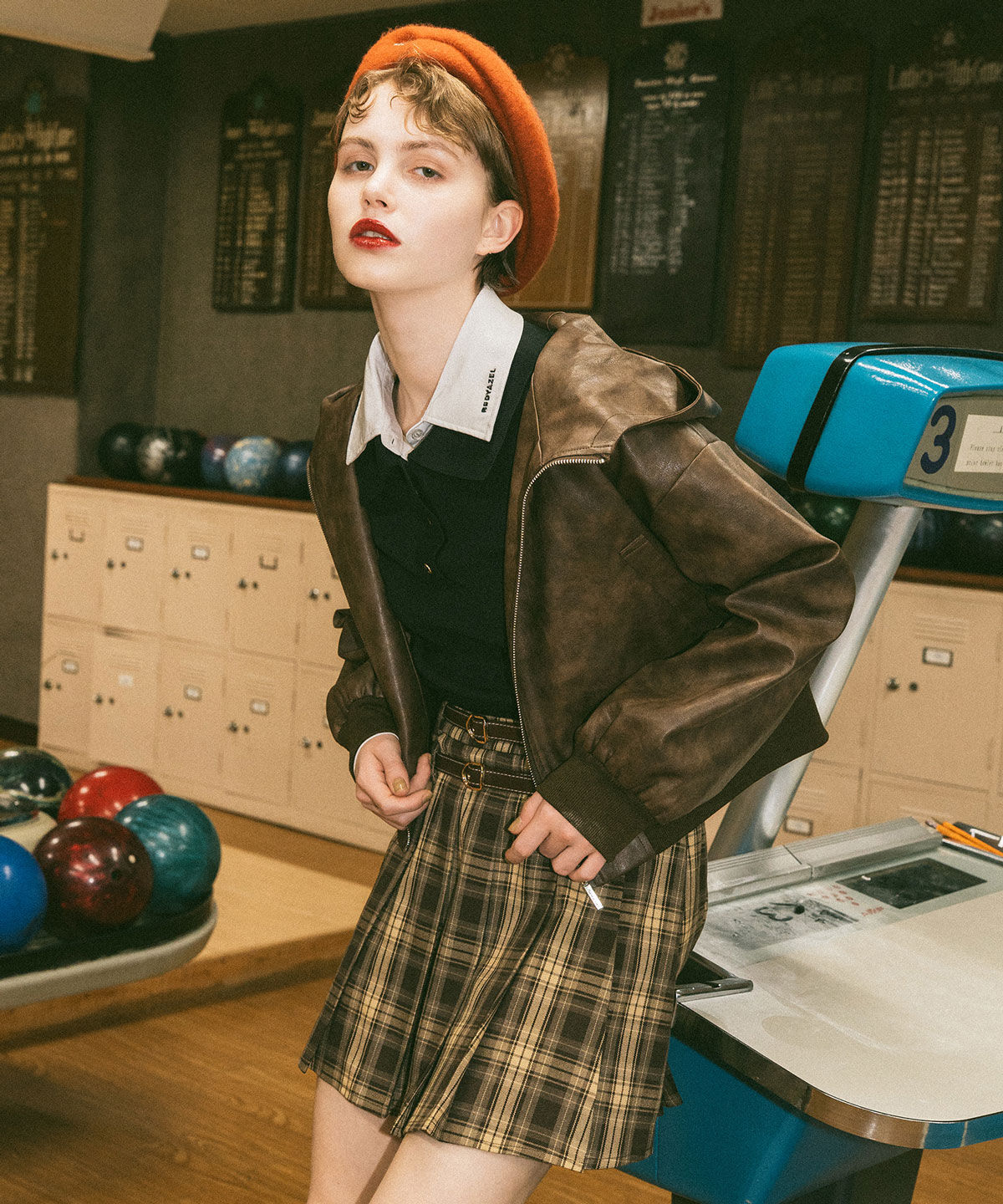 REDYAZEL「ダブルベルトチェックプリーツミニスカート」|フレア|