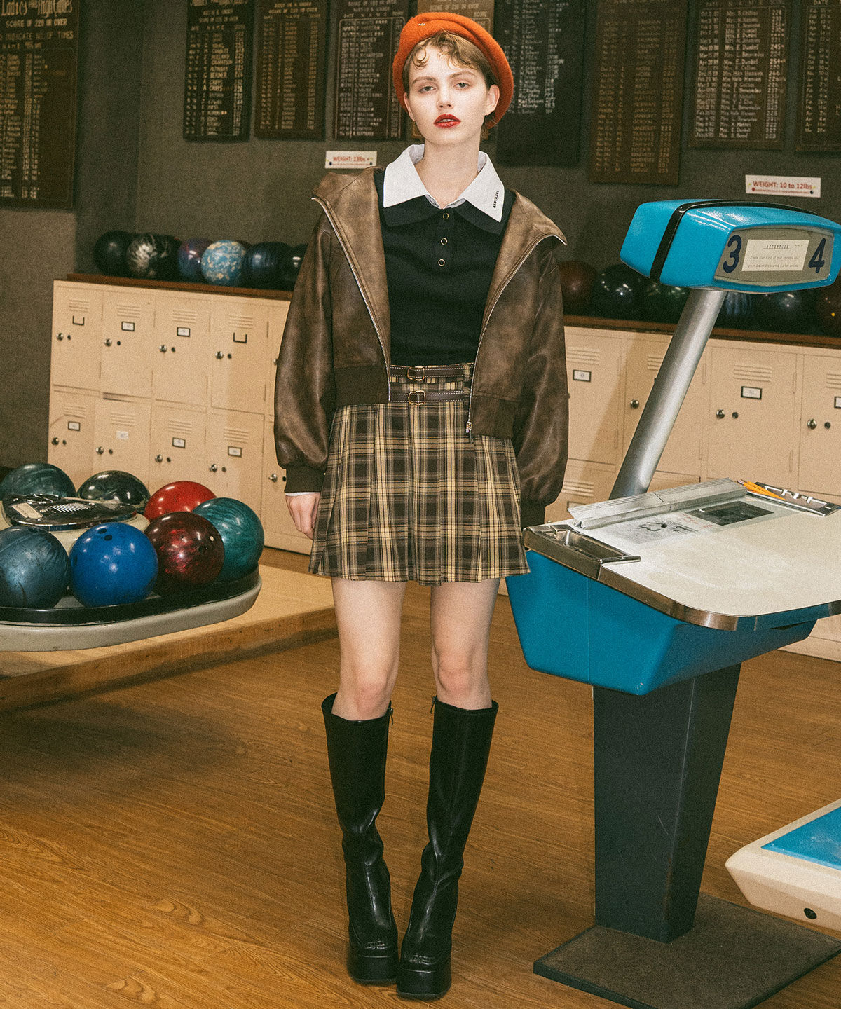 REDYAZEL「ダブルベルトチェックプリーツミニスカート」|フレア|