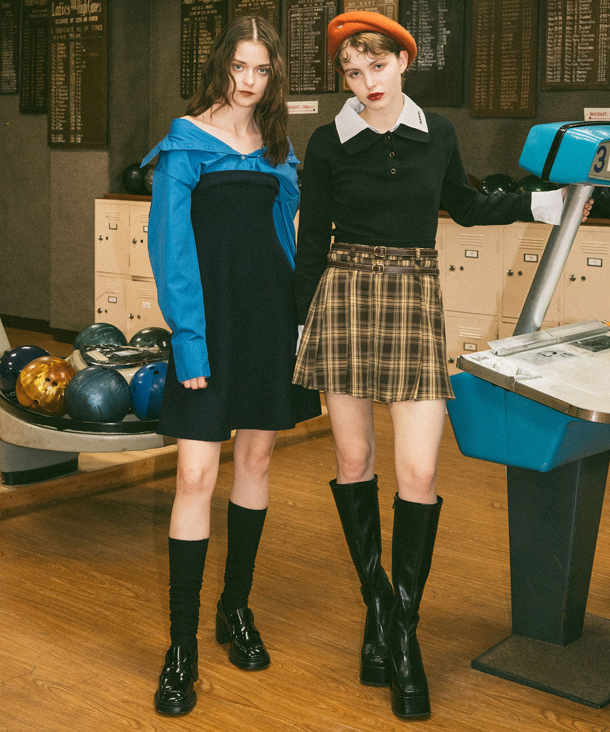 REDYAZEL「ダブルベルトチェックプリーツミニスカート」|フレア|