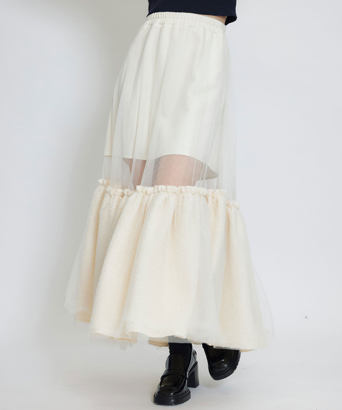 REDYAZEL「ボリュームシアーチュールフレアロングスカート」|フレア|