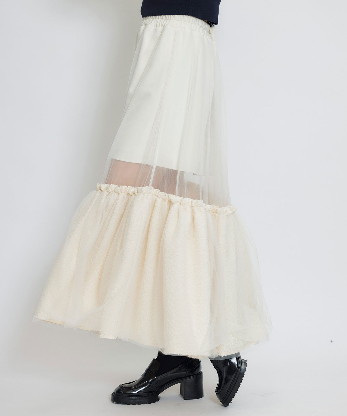 REDYAZEL「ボリュームシアーチュールフレアロングスカート」|フレア|