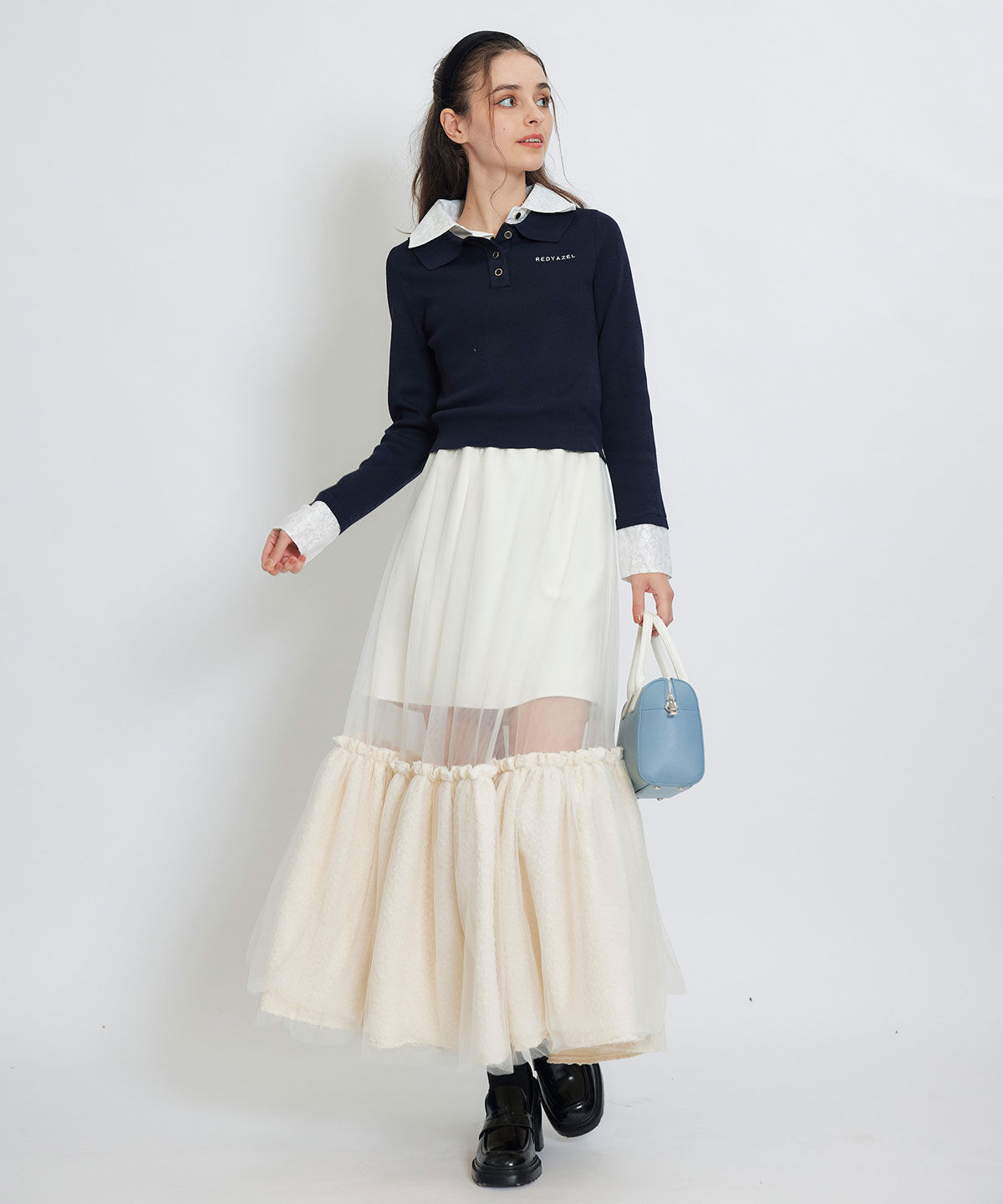 REDYAZEL「ボリュームシアーチュールフレアロングスカート」|フレア|