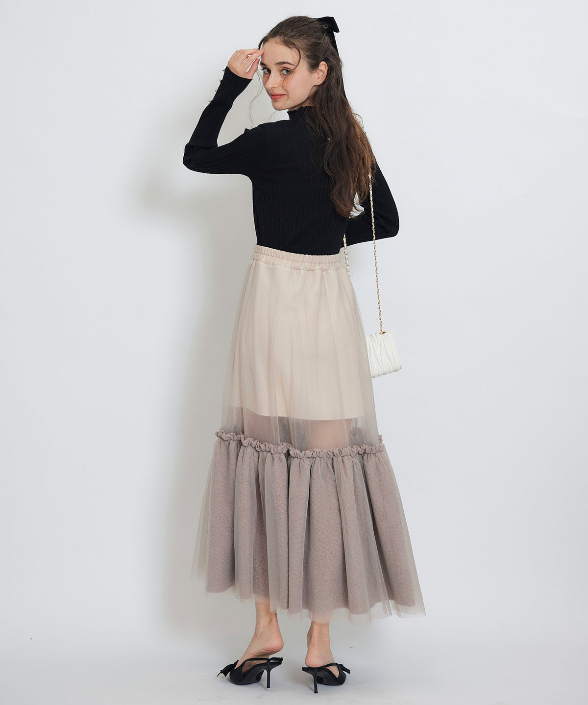 REDYAZEL「ボリュームシアーチュールフレアロングスカート」|フレア|