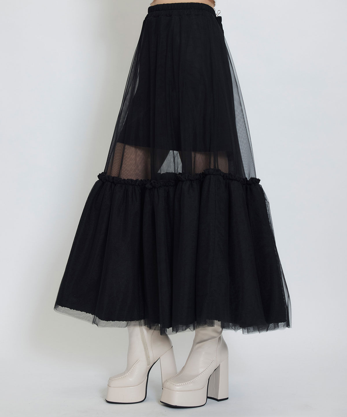 REDYAZEL「ボリュームシアーチュールフレアロングスカート」|フレア|