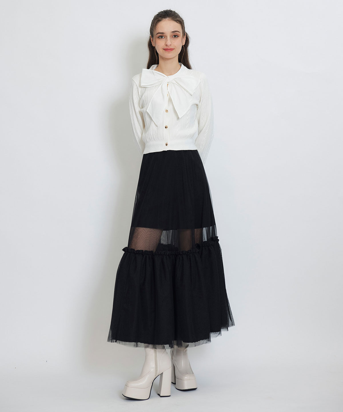 REDYAZEL「ボリュームシアーチュールフレアロングスカート」|フレア|