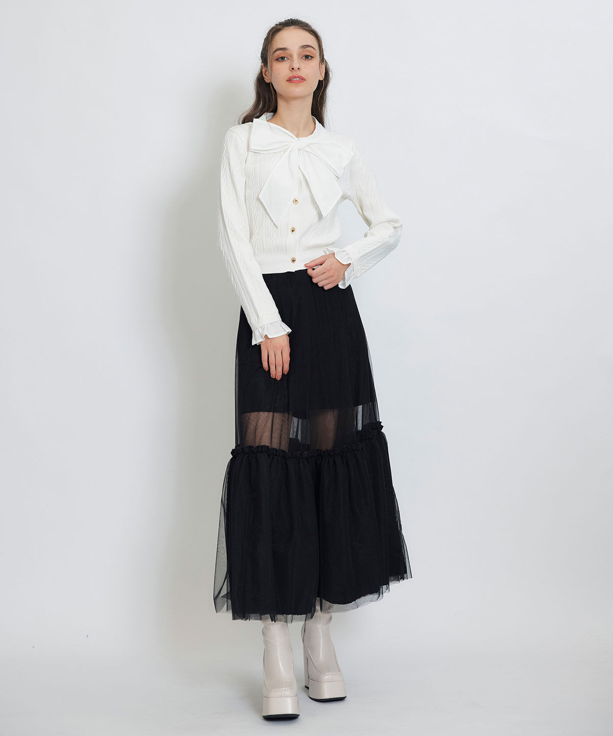 REDYAZEL「ボリュームシアーチュールフレアロングスカート」|フレア|