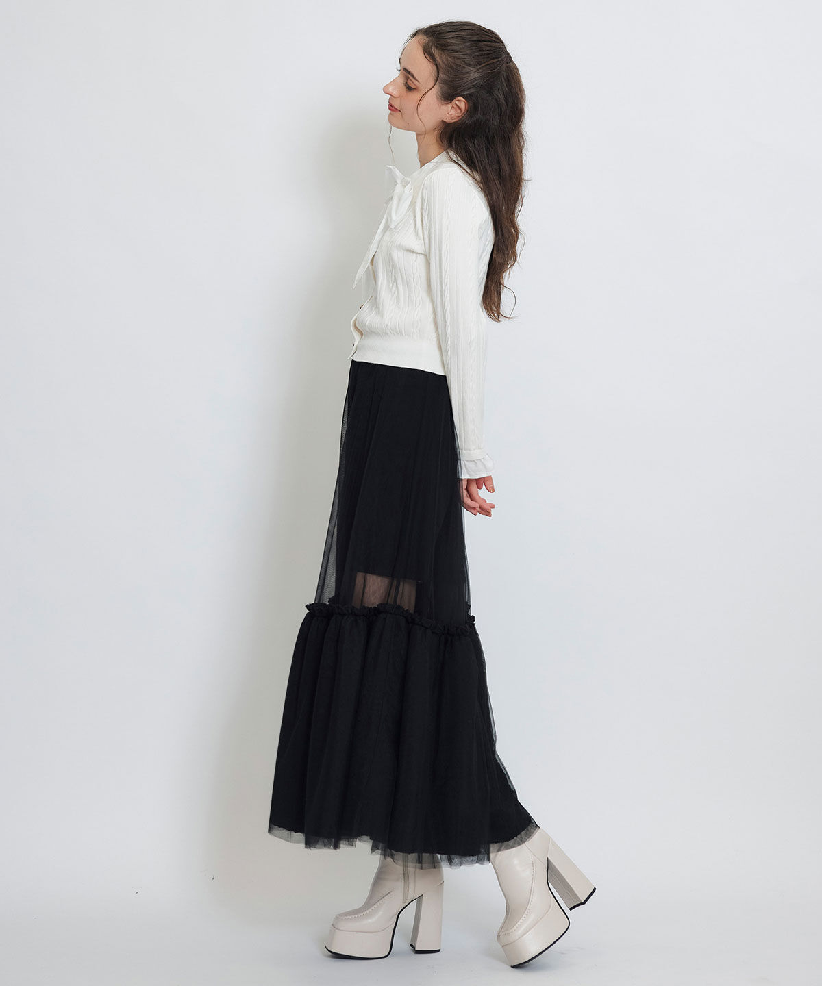 REDYAZEL「ボリュームシアーチュールフレアロングスカート」|フレア|
