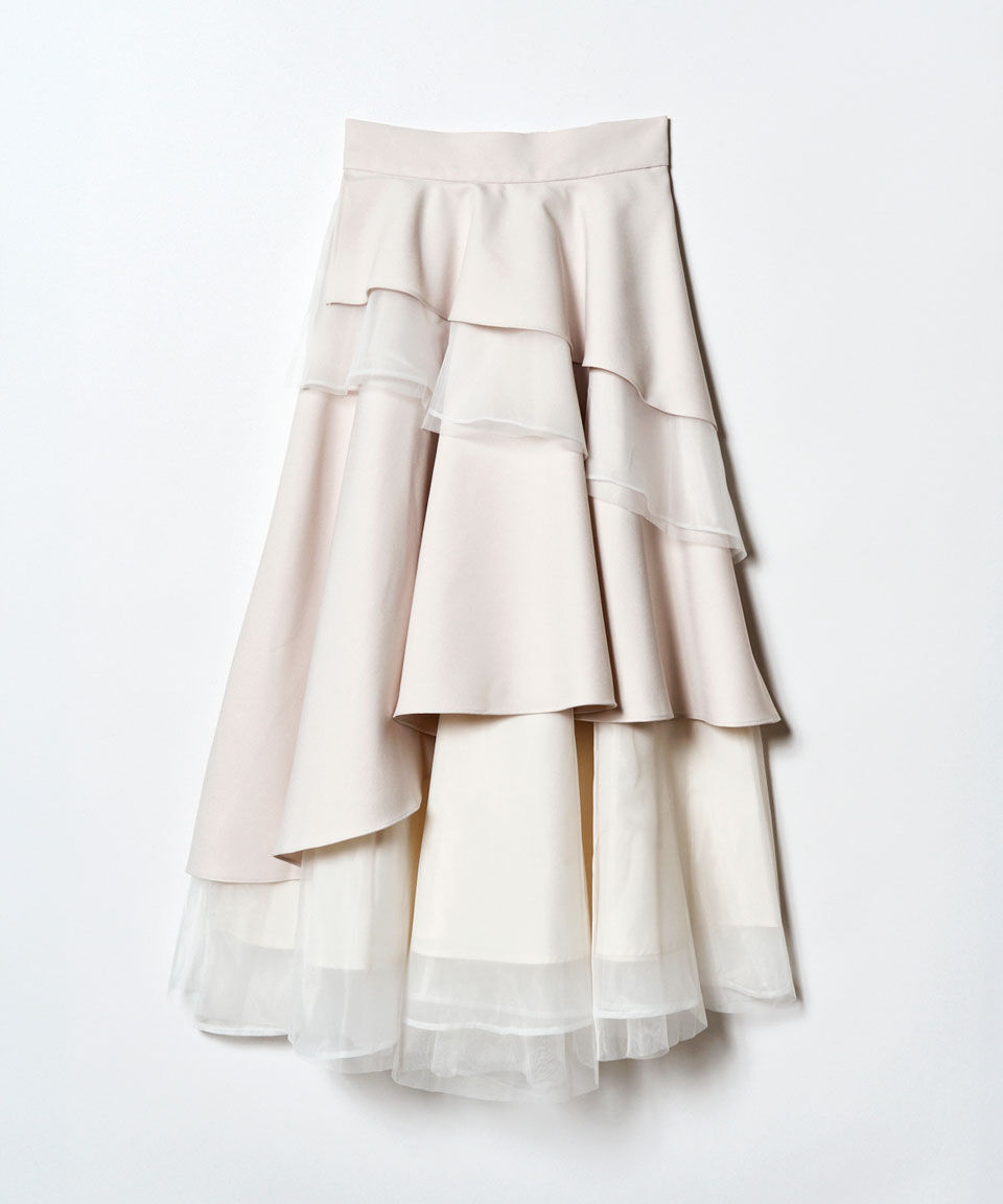 REDYAZEL「シアーMIXティアードロングスカート」|フレア|