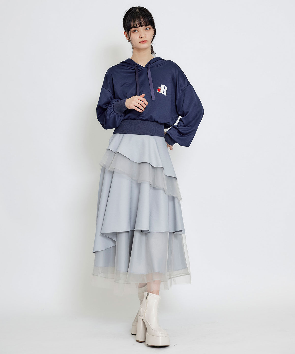 REDYAZEL「シアーMIXティアードロングスカート」|フレア|