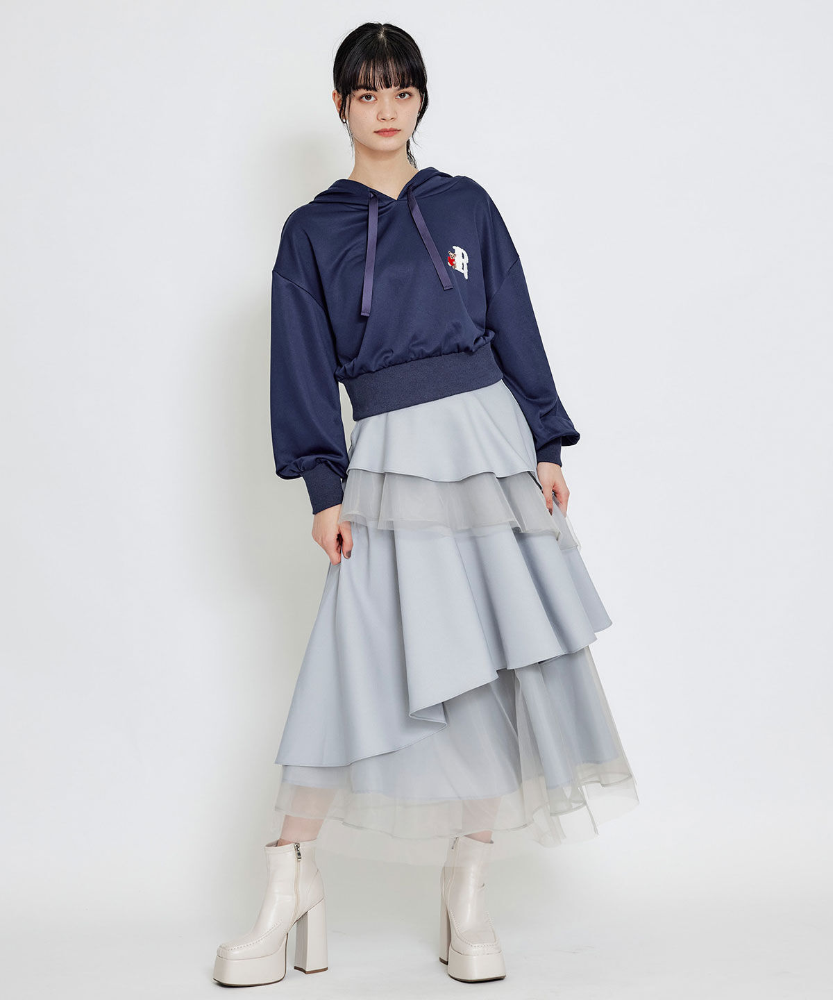 REDYAZEL「シアーMIXティアードロングスカート」|フレア|