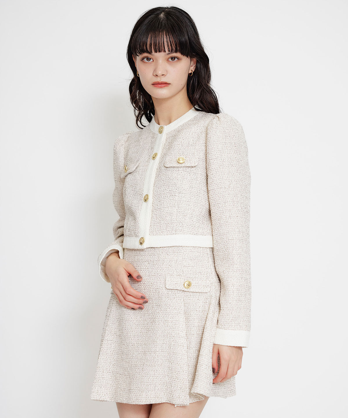 REDYAZEL「スプリングツイードフリルミニスカート」|フレア|