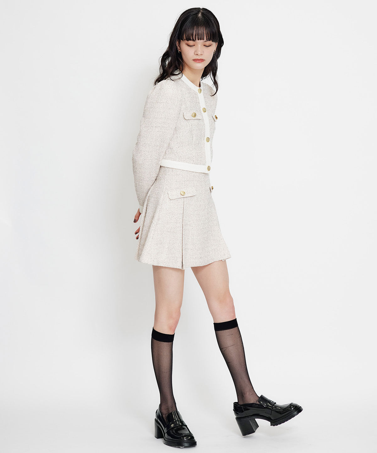 REDYAZEL「スプリングツイードフリルミニスカート」|フレア|