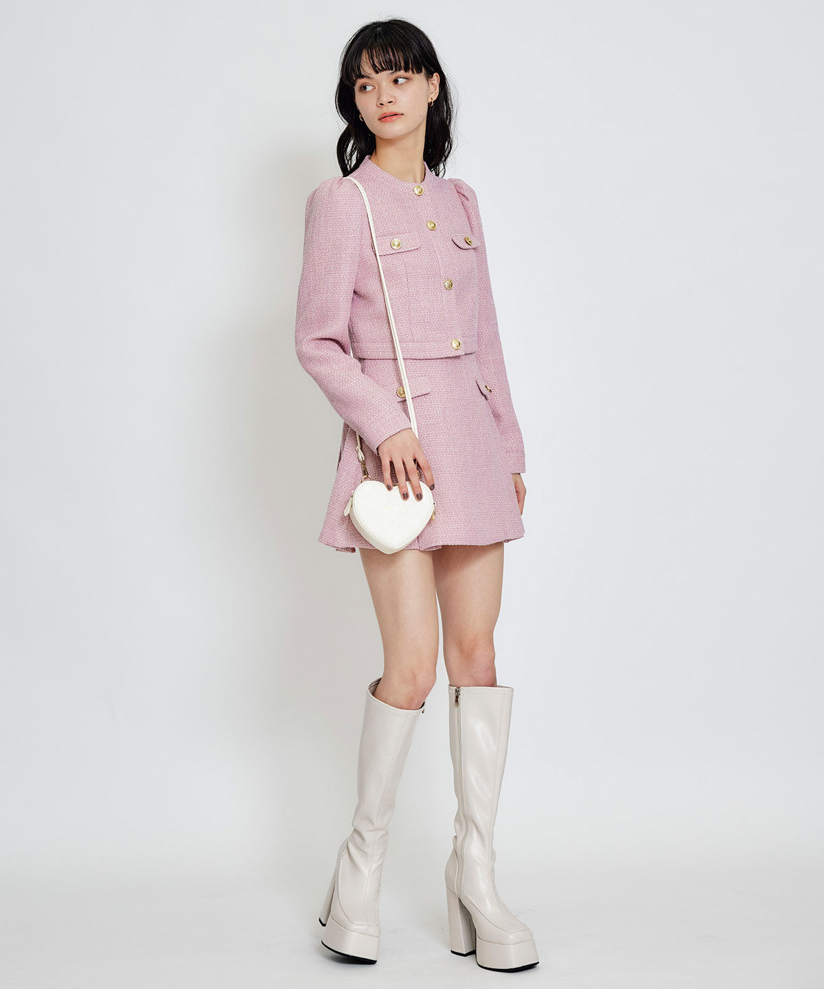 REDYAZEL「スプリングツイードフリルミニスカート」|フレア|