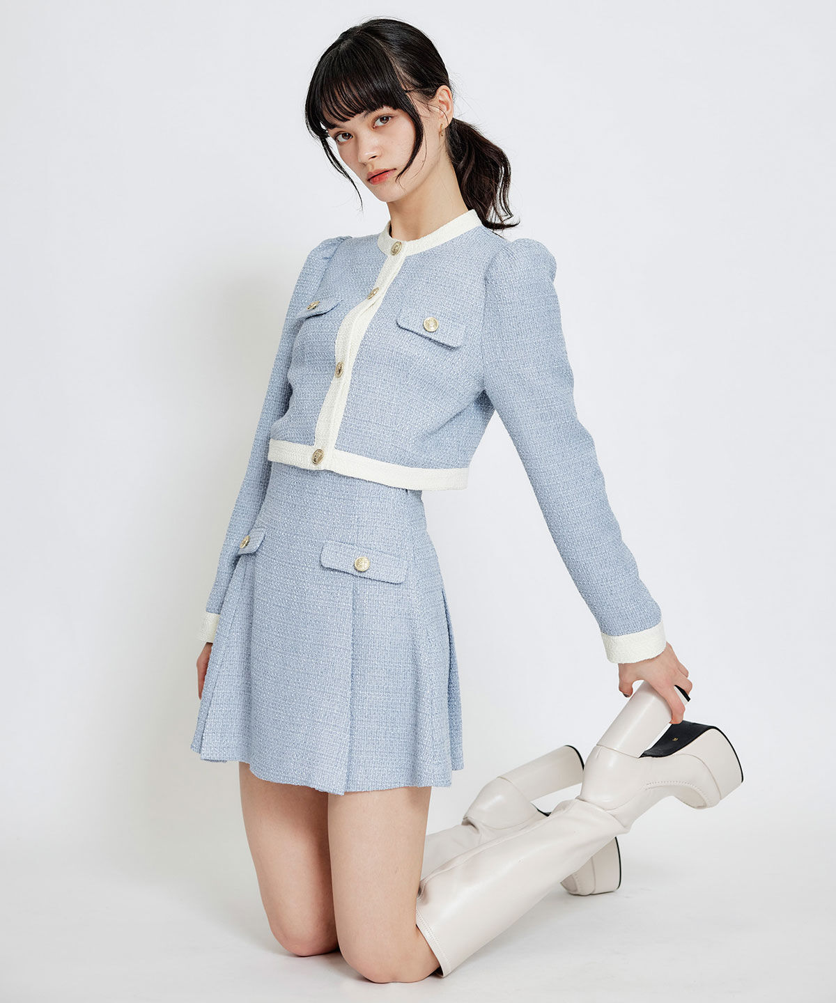 REDYAZEL「スプリングツイードフリルミニスカート」|フレア|