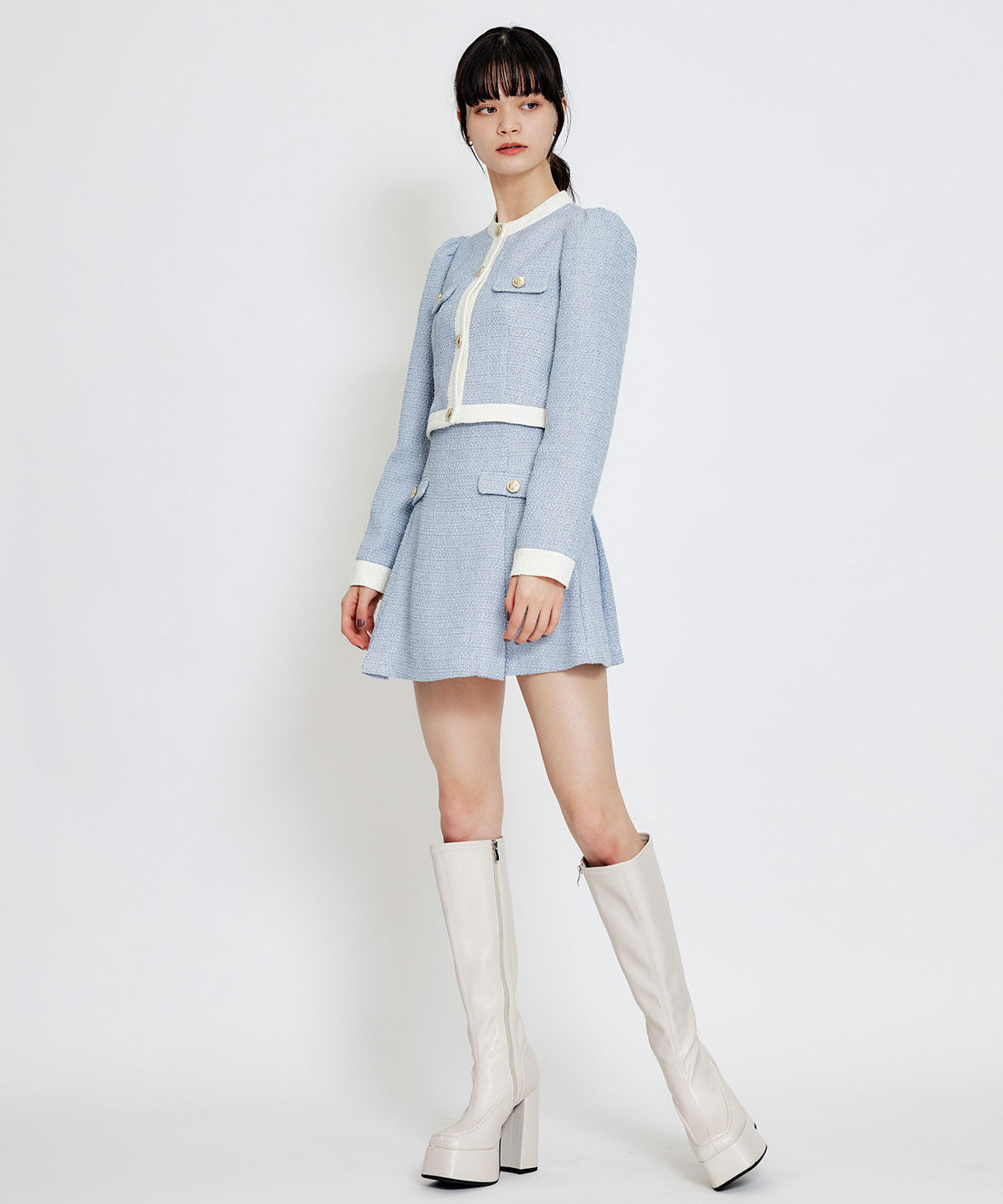 REDYAZEL「スプリングツイードフリルミニスカート」|フレア|