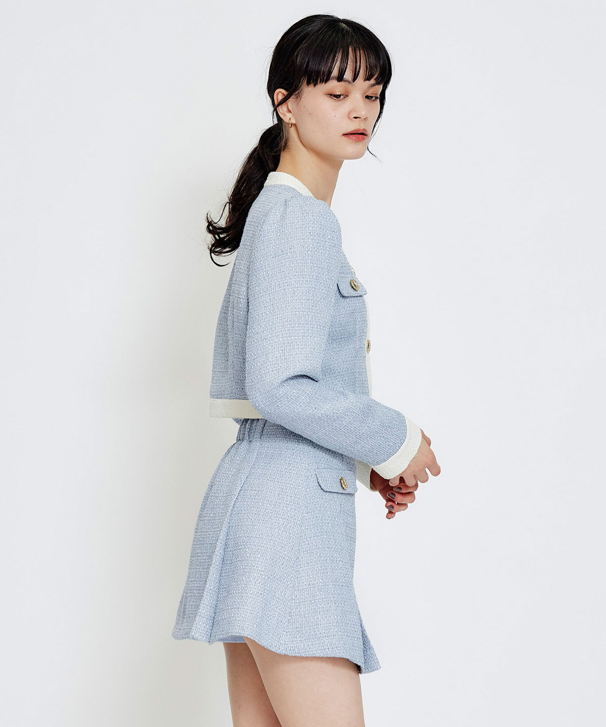 REDYAZEL「スプリングツイードフリルミニスカート」|フレア|