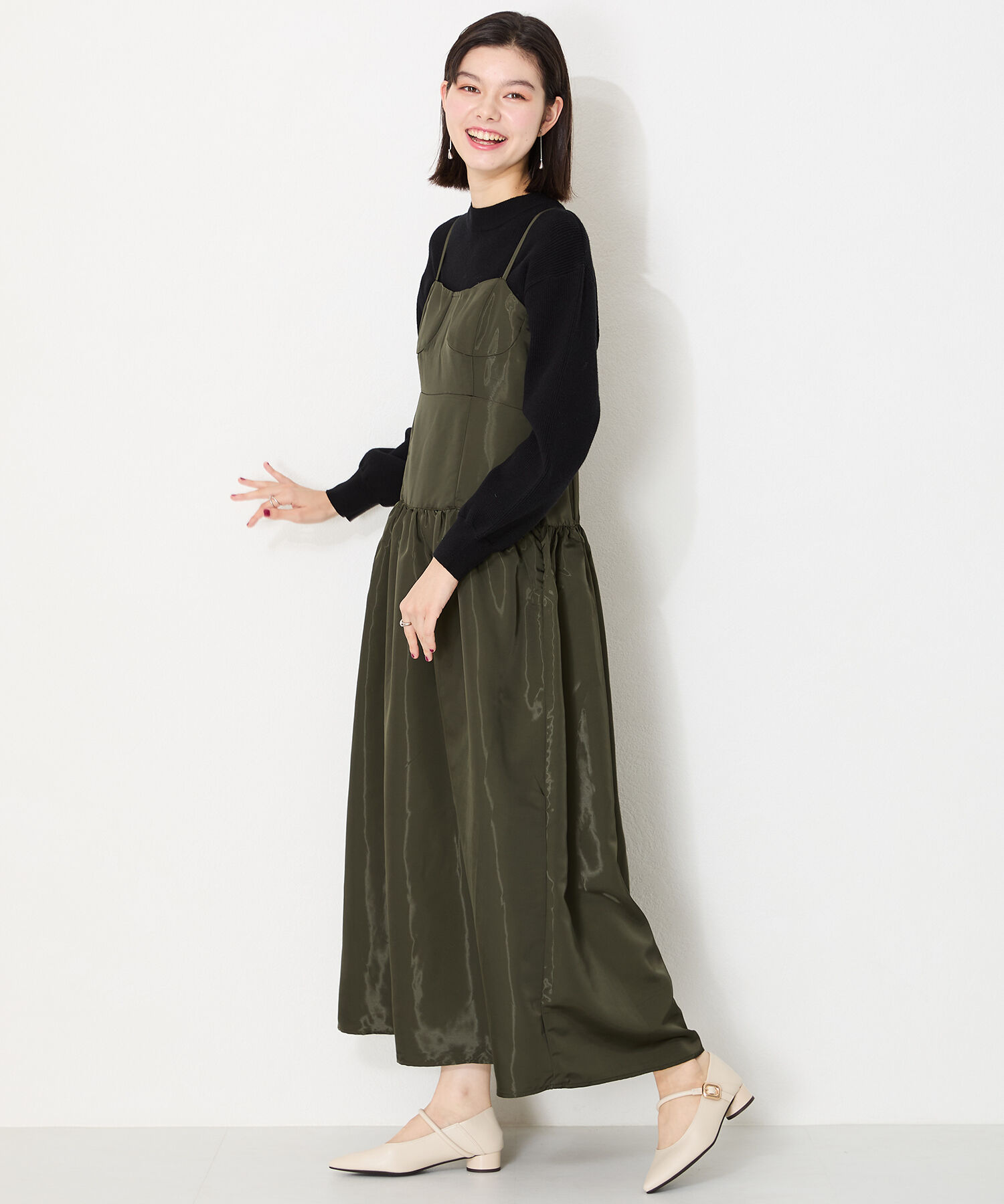 WA Oriental TRaffic「●隠しゴム付き●ポインテッドトゥ ストラップバブーシュ /42304 厚手クッション ヒール3cm 柔らかい」|パンプス|