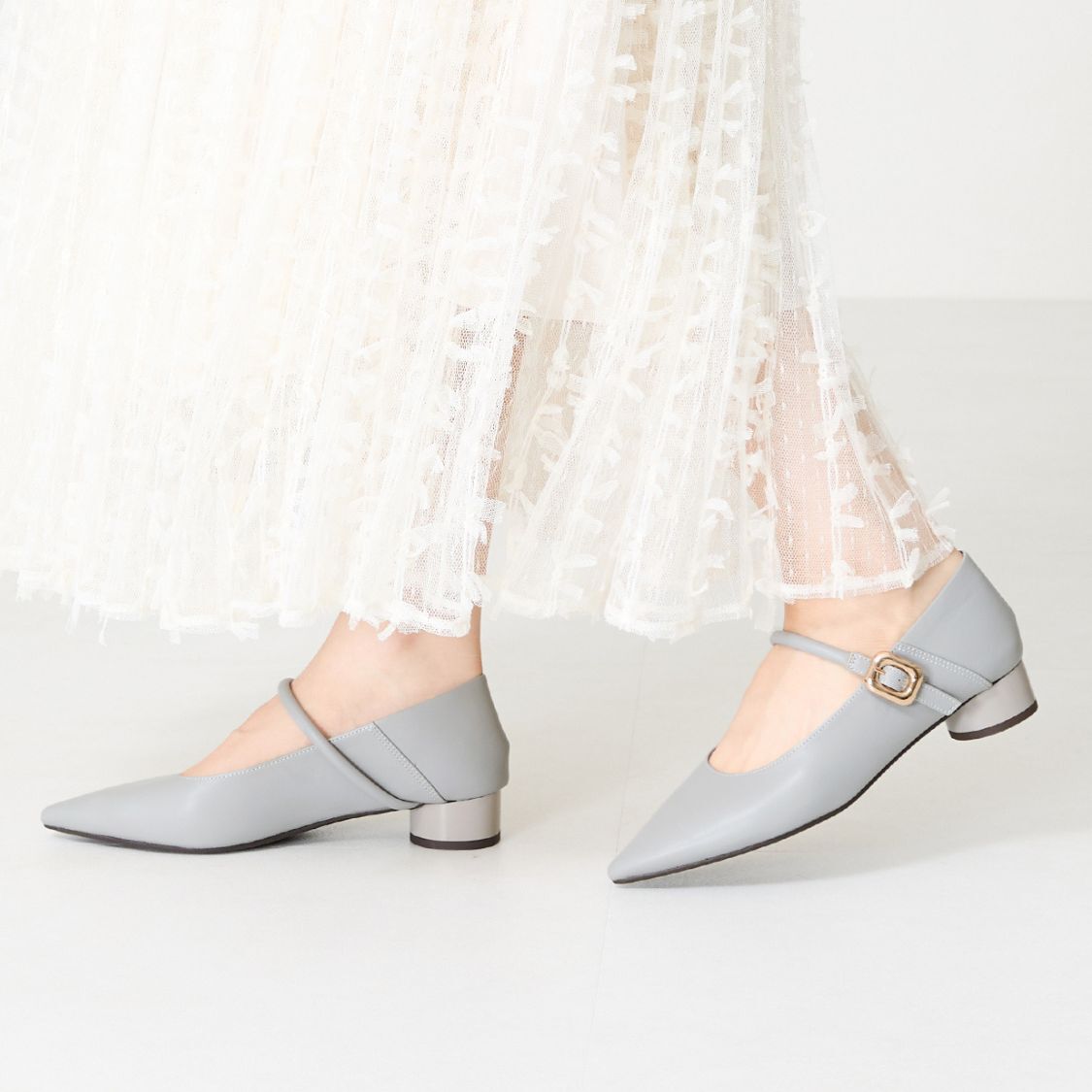 WA Oriental TRaffic「●隠しゴム付き●ポインテッドトゥ ストラップバブーシュ /42304 厚手クッション ヒール3cm 柔らかい」|パンプス|BLUE