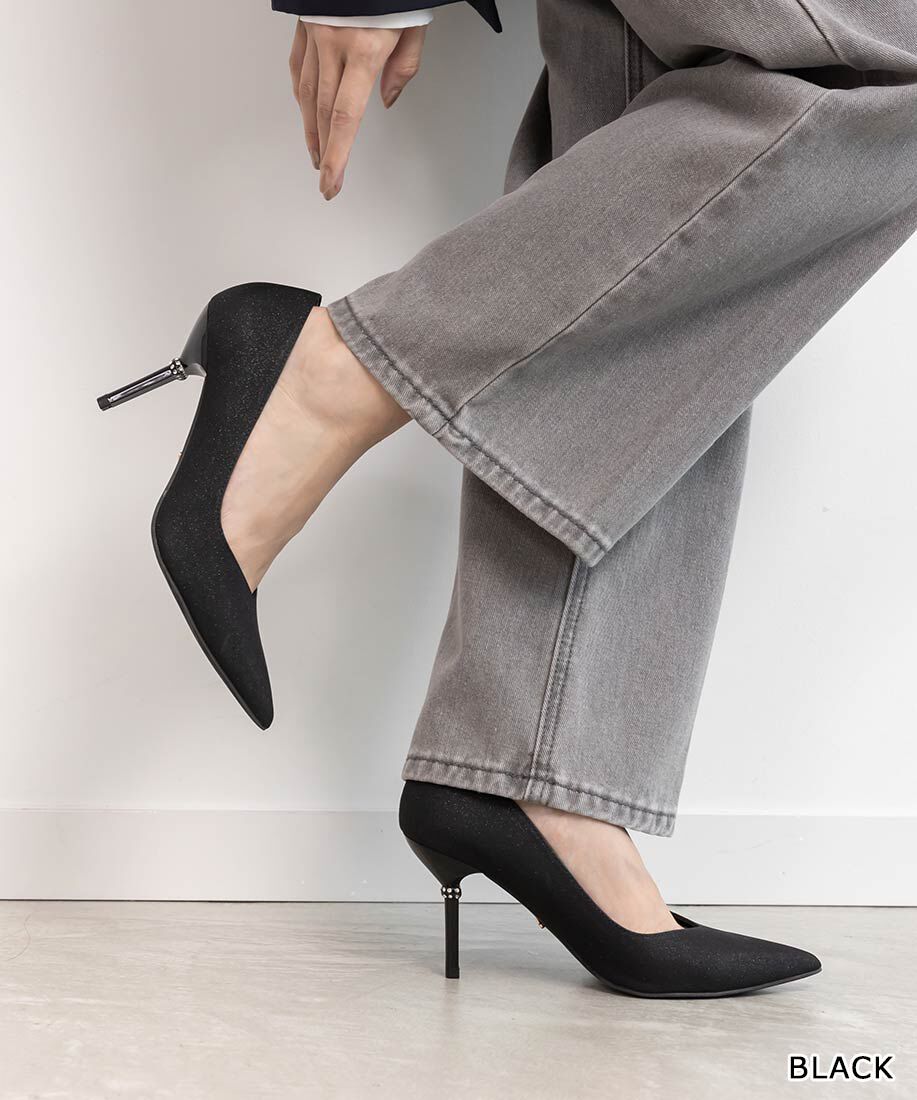  「ビジューヒール グリッターパンプス」|パンプス|ブラック