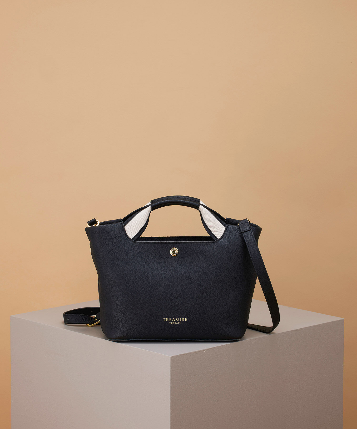 TOPKAPI TREASURE「【TREASURE TOPKAPI】ソフトシュリンク テープハンドル ショルダー付きミニ トート バッグ」|トートバッグ|ブラック