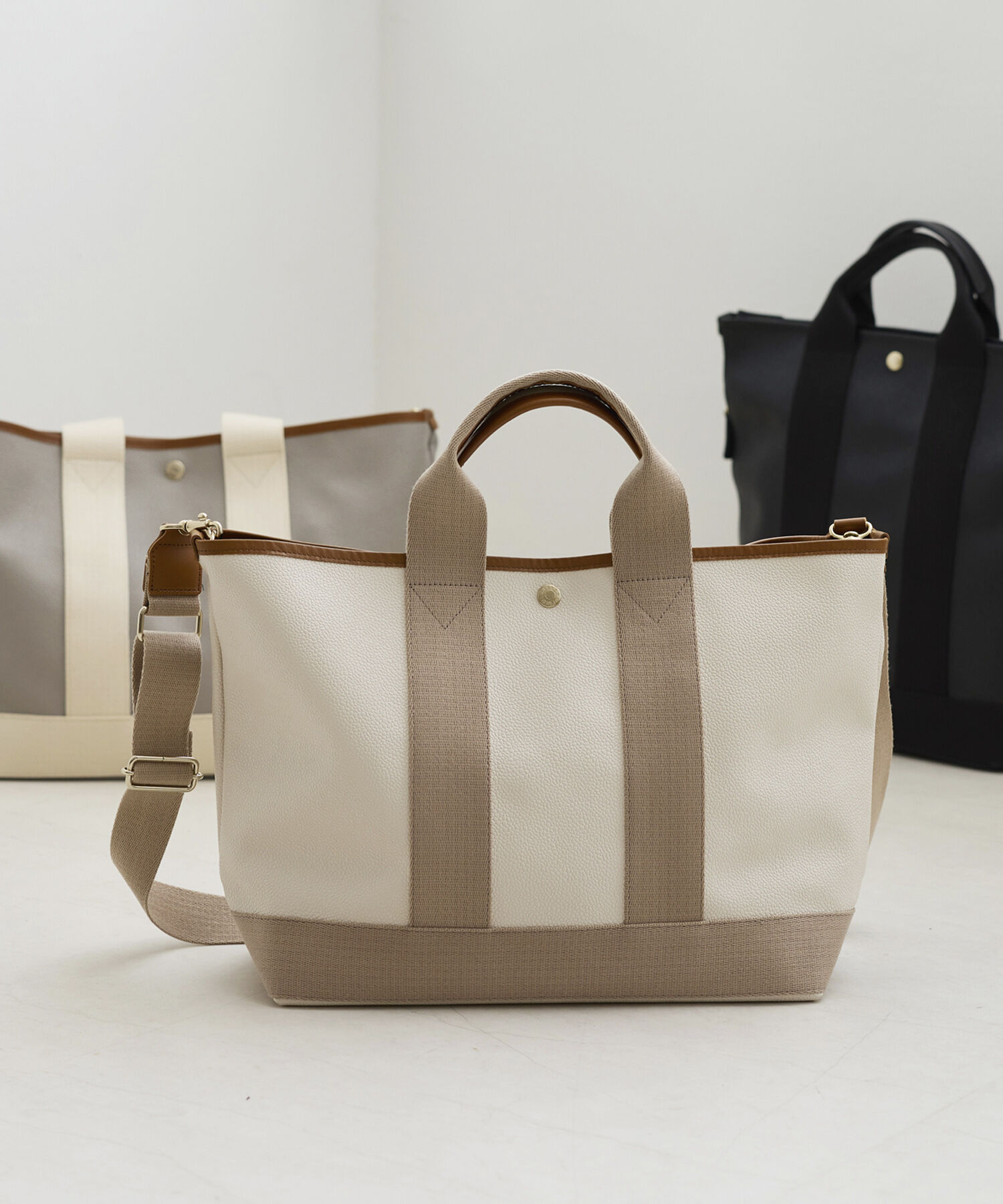 TOPKAPI BREATH「【Breath TOPKAPI】SCOTCH GRAIN スコッチグレイン ショルダー付き A4 トート バッグ」|トートバッグ|ペールベージュ