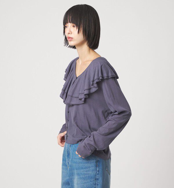 EMMEL REFINES「＜EMMEL REFINES＞EM フリルネック フライス カーディガン」|カーディガン|