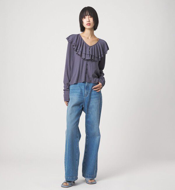 EMMEL REFINES「＜EMMEL REFINES＞EM フリルネック フライス カーディガン」|カーディガン|