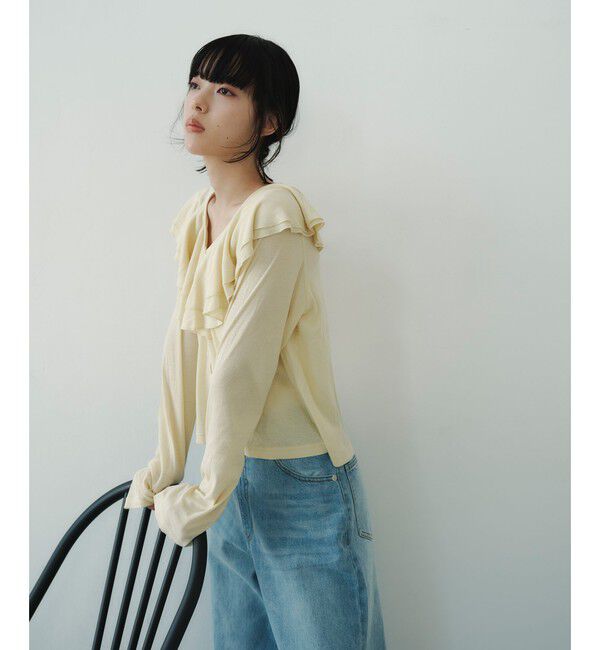 EMMEL REFINES「＜EMMEL REFINES＞EM フリルネック フライス カーディガン」|カーディガン|CREAM