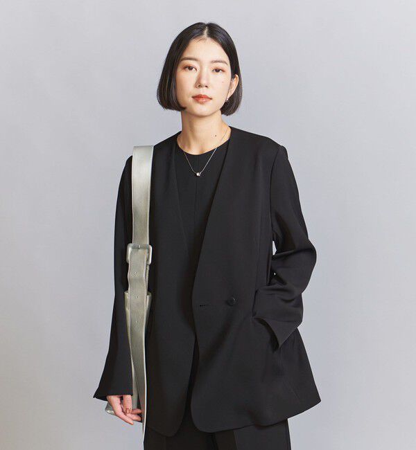 BEAUTY&YOUTH UNITED ARROWS「【WEB限定 Wardrobe DAILY MINIMAL】ダブルクロス カラーレスジャケット ウォッシャブル」|ノーカラージャケット|
