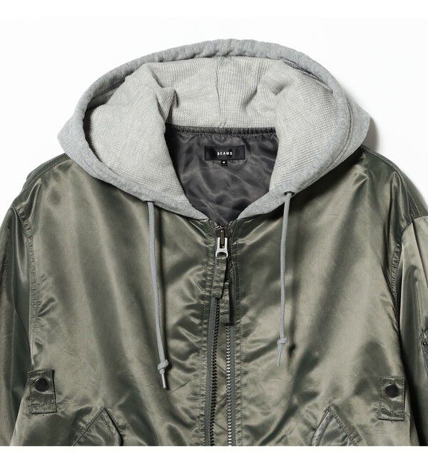 BEAMS「フェイクレイヤード フライトジャケット【ワイドショートフィット】」|ブルゾン・スタジャン|