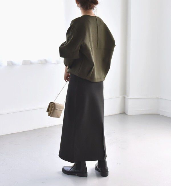 quaranciel「quaranciel:〈洗濯機可能〉ダブルジャージー ノーカラー コンパクト ジャケット」|ノーカラージャケット|