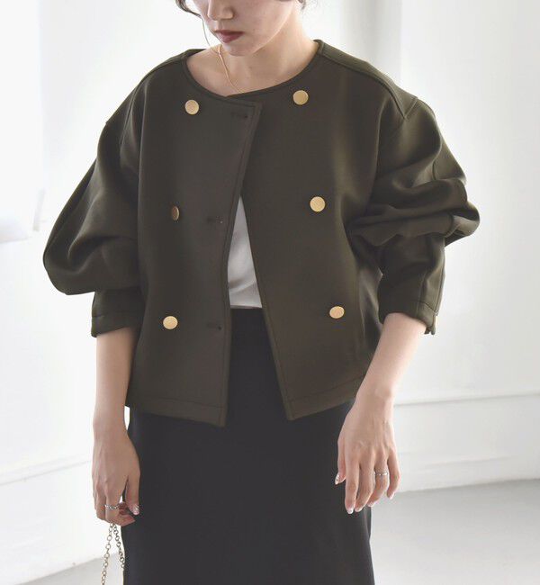 quaranciel「quaranciel:〈洗濯機可能〉ダブルジャージー ノーカラー コンパクト ジャケット」|ノーカラージャケット|