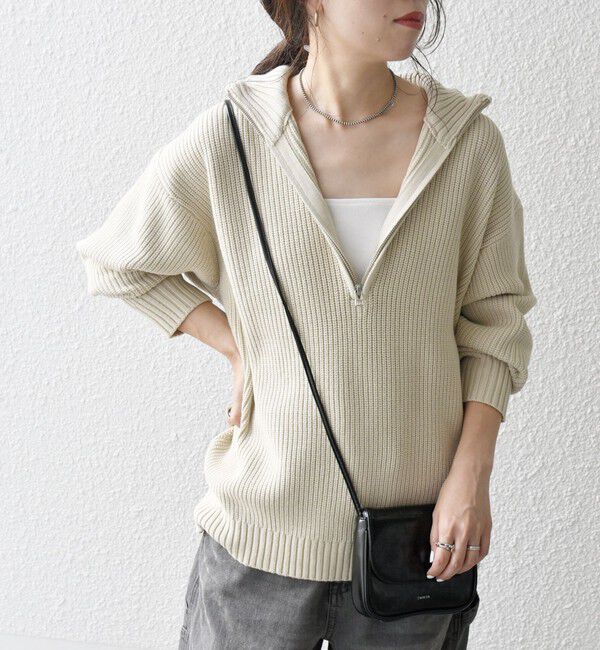 SHIPS any「SHIPS any:〈手洗い可能〉ハーフジップ 畦編み ドライバーズ ニット 25AW◇」|ニット・セーター|ベージュ