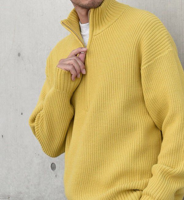 SHIPS any「SHIPS any:〈手洗い可能〉ハーフジップ 畦編み ドライバーズ ニット 25AW◇」|ニット・セーター|イエロー