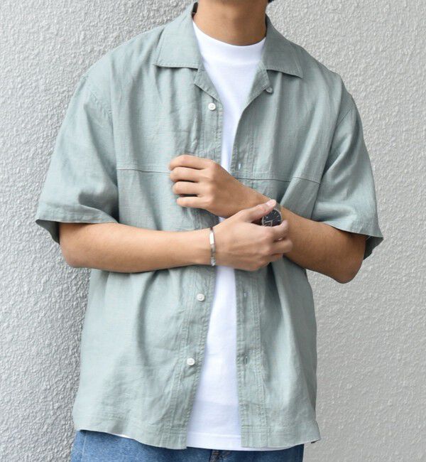 SHIPS any「SHIPS any:〈洗濯機可能〉NOVELTEX リネン オープンカラーシャツ(セットアップ対応)◇」|シャツ・ブラウス|ライトグリーン