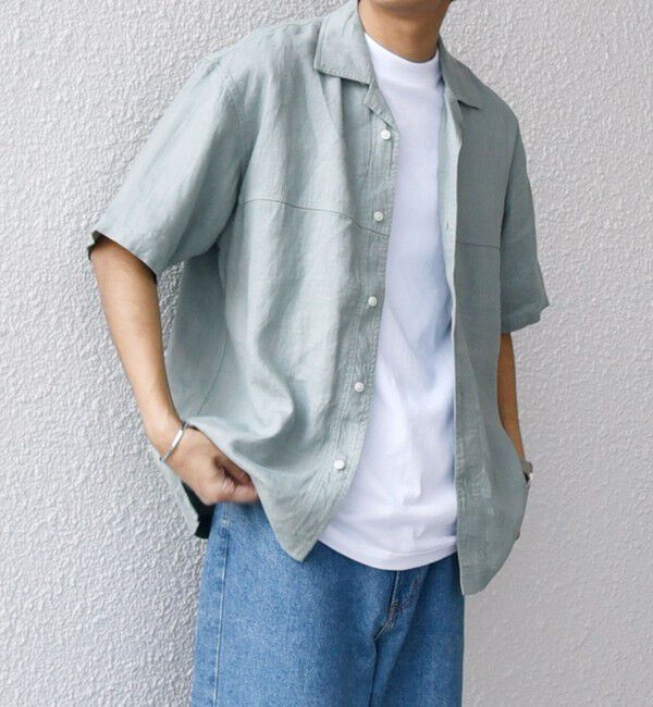SHIPS any「SHIPS any:〈洗濯機可能〉NOVELTEX リネン オープンカラーシャツ(セットアップ対応)◇」|シャツ・ブラウス|