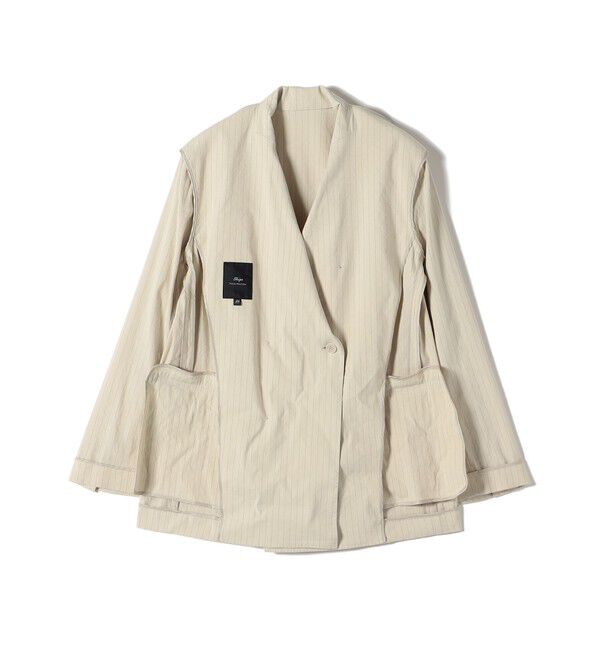 SHIPS for women「SHIPS Primary Navy Label:麻混 ストライプ ストレッチ ダブル ジャケット」|テーラードジャケット|