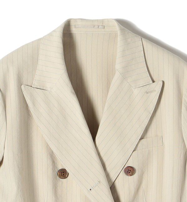 SHIPS for women「SHIPS Primary Navy Label:麻混 ストライプ ストレッチ ダブル ジャケット」|テーラードジャケット|