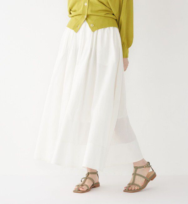SHIPS Colors 「SHIPS Colors:〈手洗い可能〉キュプラ コットン ギャザー スカート」|フレア|オフホワイト