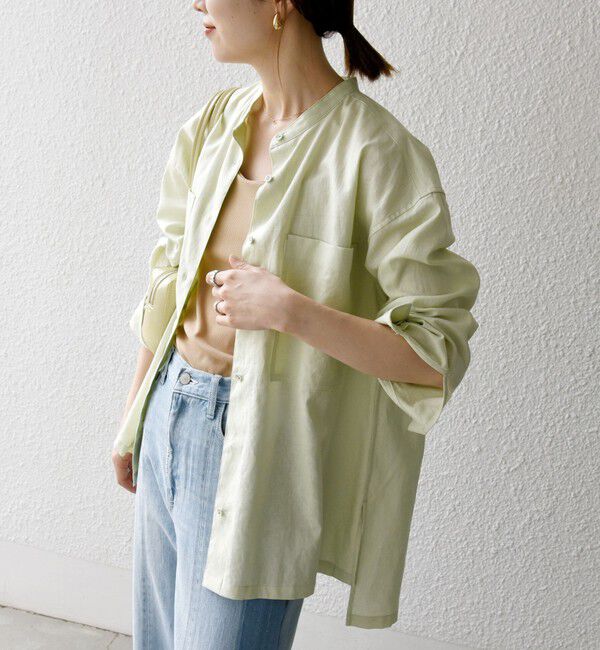 SHIPS any「SHIPS any:〈洗濯機可能〉リネン ミックス スタンドカラー ポケット シャツ 25SS 2」|シャツ・ブラウス|